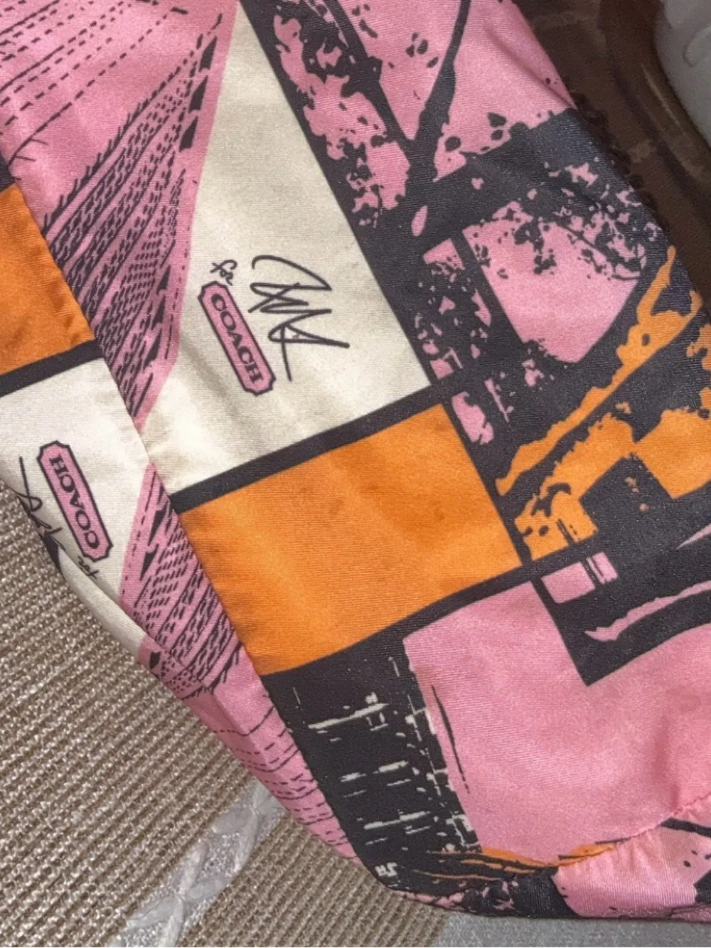 Coach Pink & Orange City-Print Chain-Handle Tote. Bonnie Cashin